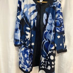 Chicos 2 — Blue black and white duster cardigan